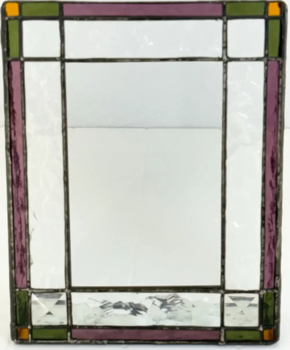 Vintage 80s Stained Glass Photo Frame 4x6 Purple Green Desk Picture Frame